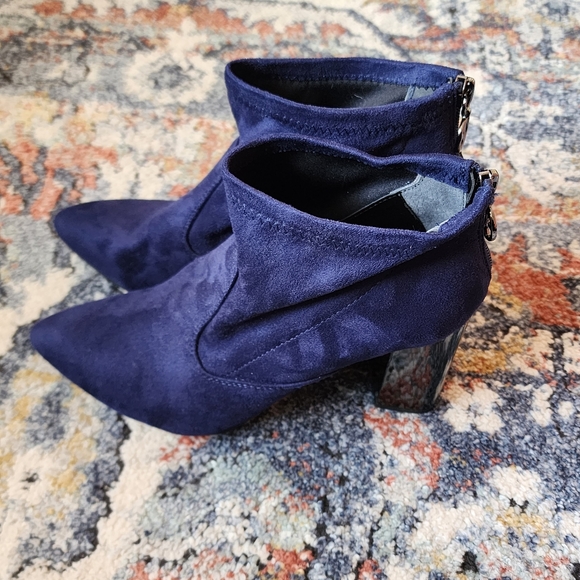 Franco Sarto Kortney Blue Suede Black Patent Pointed Toe Boots Size 9 - Picture 5 of 9